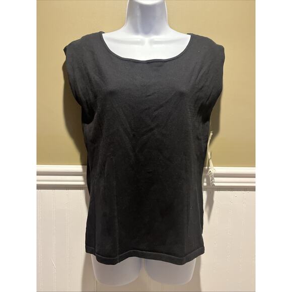 NWT Anne Klein Black Sleeveless Tank Sz L Silk Cotton Blend Round Neck - Picture 1 of 11